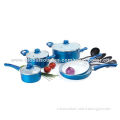 Cookware 8pc Set, Aluminum Blue/Black/Red w/3pc Nylon Turner Pot PanNew